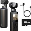 Caméra de Corps 4K avec Microphone Externe, Mini Vidéo et Audio Vlog Pocket Cam Rotation 270° Caméra pour Sport, Vélo, Voyage, Enregistreurs de Police, Civils Personnels, 64GB Inclus