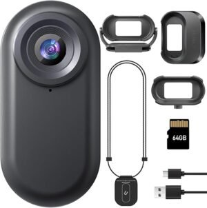 Mini caméra d'action, 64 G 1080p, Petite caméra de vlogging Portable avec Clip Rotatif à 360°, caméra POV Mains Libres avec autonomie de 150 Min, Montage n'importe où (5979)