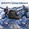 Caméra Sport 4K 60FPS avec Micro SD 64GB,8X Zoom 131ft Caméras Étanche,48MP Caméra d'action EIS,170° Camérasous-Marine Télécommande WiFi 2 * 1350 mAh Divers Accessoires
