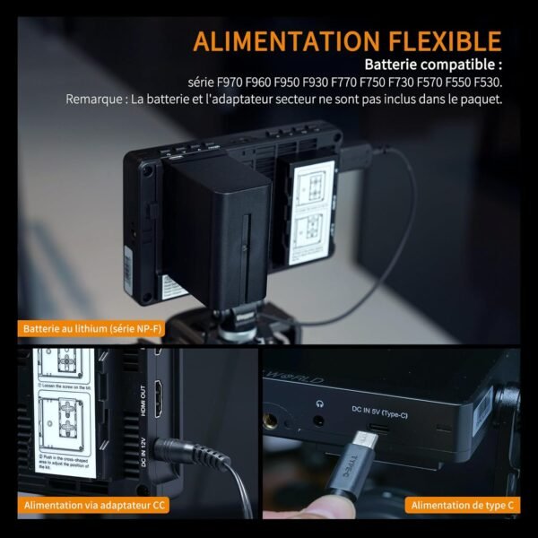 FEELWORLD F5PROX Caméra Moniteur de Terrain Écran Tactile 1600Nit 5,5 Pouces 4K HDMI DSLR Video Camera Monitor avec Batterie F750 Sacoche pour caméra Entrée de Type C 3DLUT Focus Peaking Histogramme