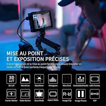FEELWORLD F5PROX Caméra Moniteur de Terrain Écran Tactile 1600Nit 5,5 Pouces 4K HDMI DSLR Video Camera Monitor avec Batterie F750 Sacoche pour caméra Entrée de Type C 3DLUT Focus Peaking Histogramme