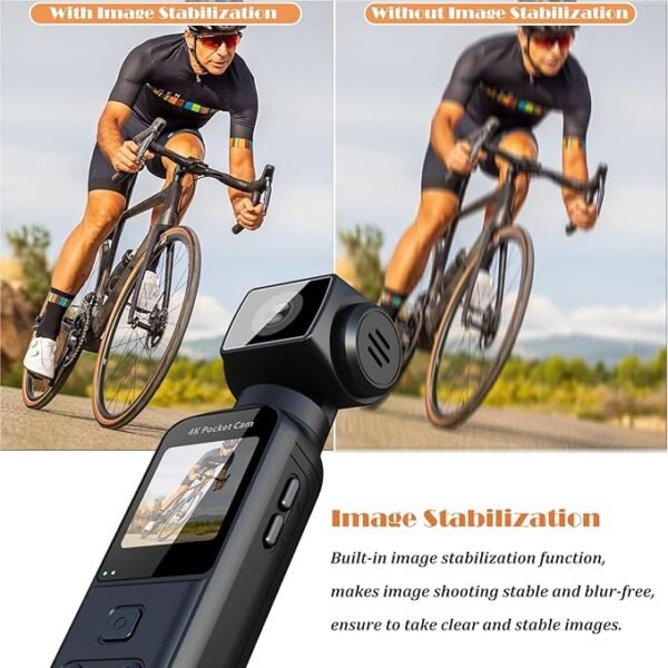 Caméra de Corps 4K avec Microphone Externe, Mini Vidéo et Audio Vlog Pocket Cam Rotation 270° Caméra pour Sport, Vélo, Voyage, Enregistreurs de Police, Civils Personnels, 64GB Inclus