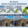 Caméra Sport 4K 60FPS avec Micro SD 64GB,8X Zoom 131ft Caméras Étanche,48MP Caméra d'action EIS,170° Camérasous-Marine Télécommande WiFi 2 * 1350 mAh Divers Accessoires