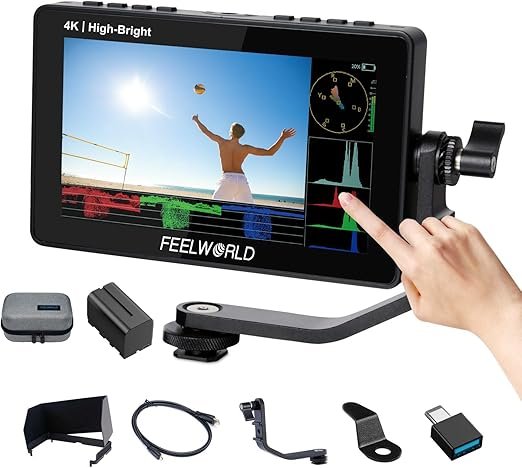 FEELWORLD F5PROX Caméra Moniteur de Terrain Écran Tactile 1600Nit 5,5 Pouces 4K HDMI DSLR Video Camera Monitor avec Batterie F750 Sacoche pour caméra Entrée de Type C 3DLUT Focus Peaking Histogramme