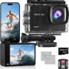 Caméra Sport 4K 60FPS avec Micro SD 64GB,8X Zoom 131ft Caméras Étanche,48MP Caméra d'action EIS,170° Camérasous-Marine Télécommande WiFi 2 * 1350 mAh Divers Accessoires