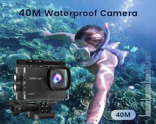 Caméra Sport 4K 60FPS avec Micro SD 64GB,8X Zoom 131ft Caméras Étanche,48MP Caméra d'action EIS,170° Camérasous-Marine Télécommande WiFi 2 * 1350 mAh Divers Accessoires