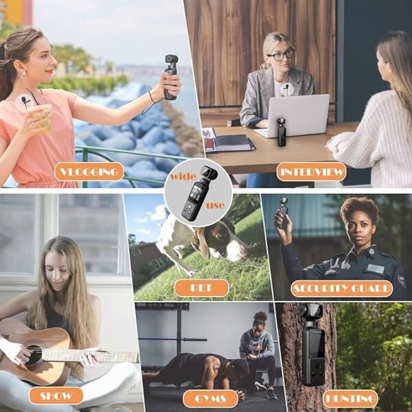 Caméra de Corps 4K avec Microphone Externe, Mini Vidéo et Audio Vlog Pocket Cam Rotation 270° Caméra pour Sport, Vélo, Voyage, Enregistreurs de Police, Civils Personnels, 64GB Inclus