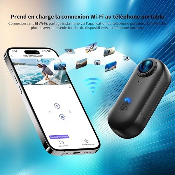 NinjaCam Mini Action Cam 4K WiFi, Caméra pour Casque de Moto, Caméscope pour Animaux de Compagnie, Caméra d'action Étanche Portable sans Fil pour Sports Extérieurs