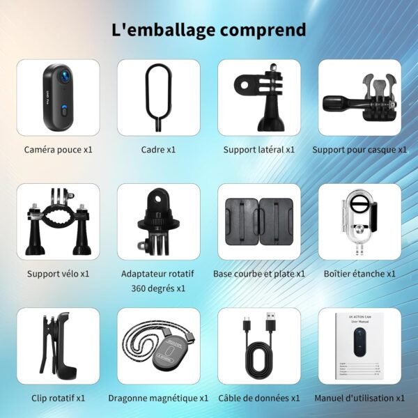 NinjaCam Mini Action Cam 4K WiFi, Caméra pour Casque de Moto, Caméscope pour Animaux de Compagnie, Caméra d'action Étanche Portable sans Fil pour Sports Extérieurs